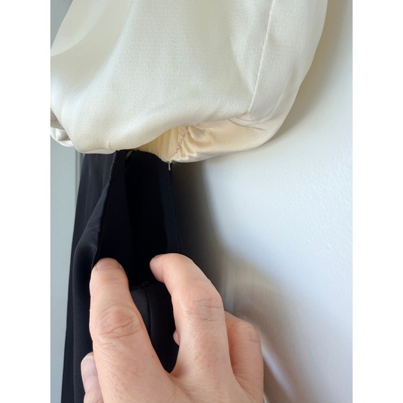 Lumiere Satin Onyx Black Ivory White Colorblock Cut Out Midi Dress M Tie Back - Picture 9 of 10